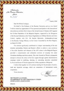 Dubes Rusia Sampaikan Terima Kasih kepada PPWI atas Peran dalam Telekonferensi International Bahas Konflik Rusia – Ukraina